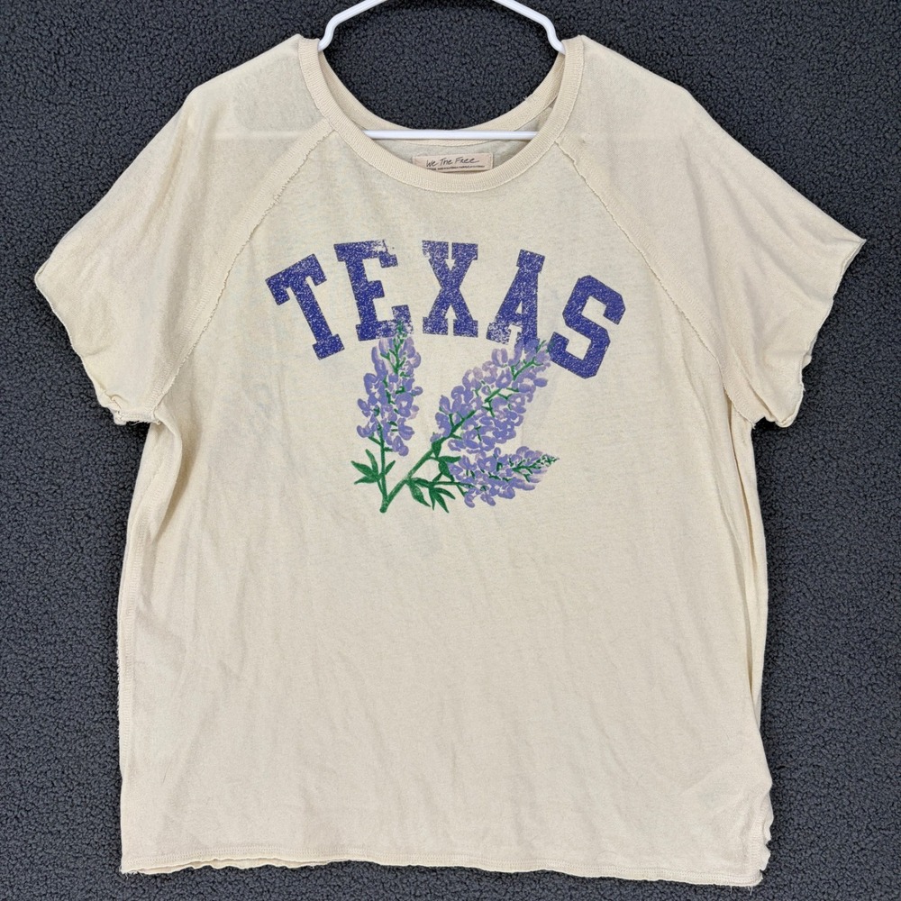 We The Free People Texas Bluebonnet Graphic T-Shirt Cream Cotton Medium